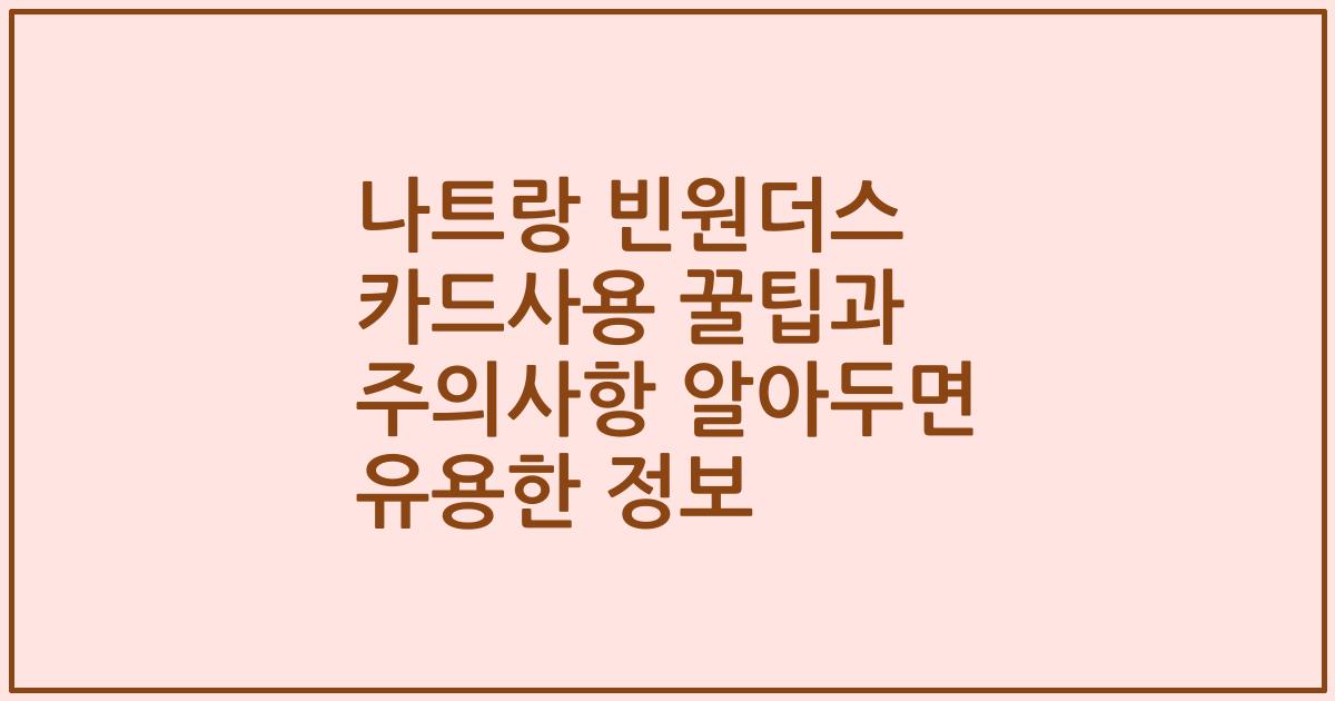 나트랑 빈원더스 카드사용 꿀팁과 주의사항 알아두면 유용한 정보