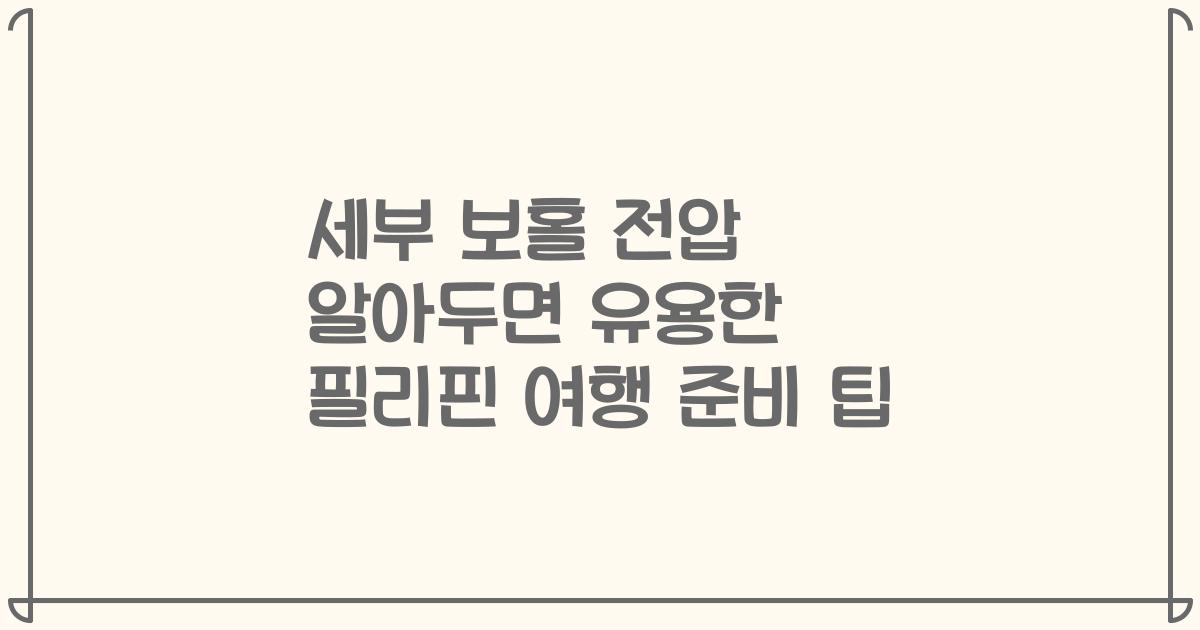 세부 보홀 전압 알아두면 유용한 필리핀 여행 준비 팁